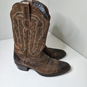 J.B. Dillon Goat Leather Cowboy Boots Brown Feather Stitching Men's 13